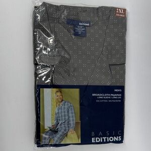 Basic Editions Men's Gray Broadcloth Pajamas Long Sleeve Shirt w/ Pants Sz 2XL